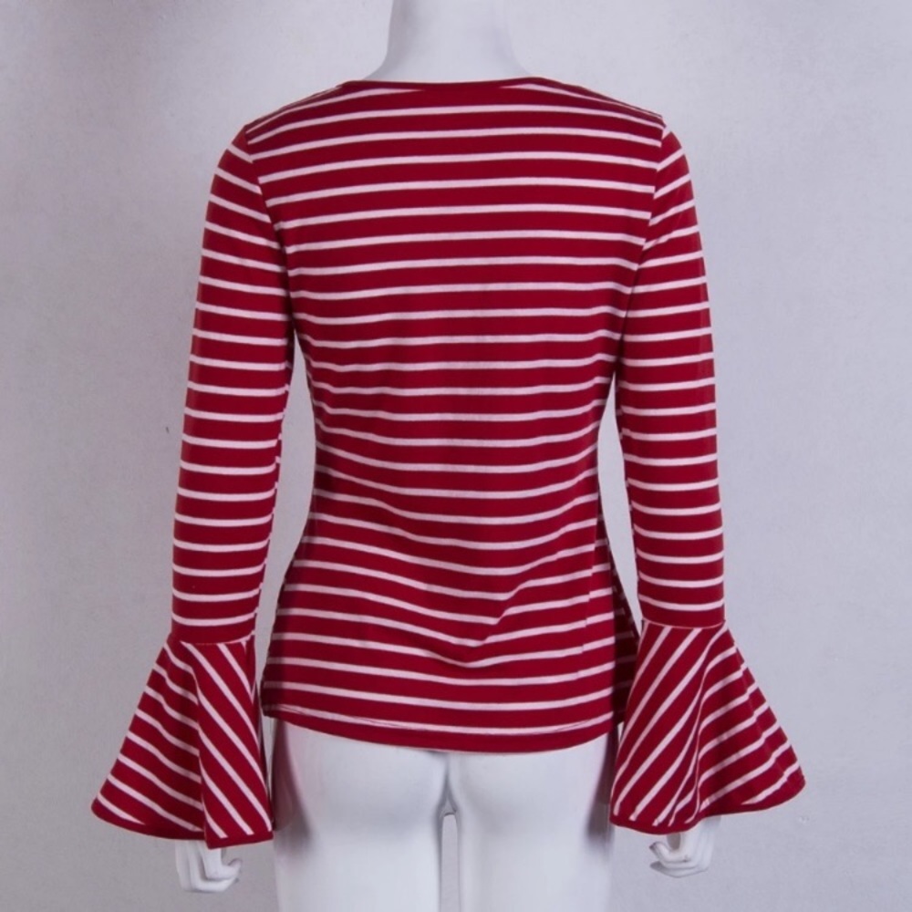 New! Bell Sleeve Red White Stripe Blouse - Picture 5 of 8